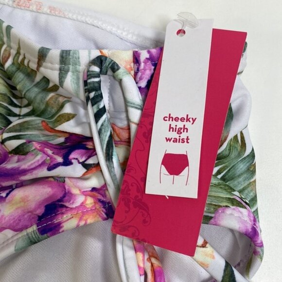 Xhilaration White Purple Floral Cheeky High Waist Bikini Bottom - Picture 8 of 9